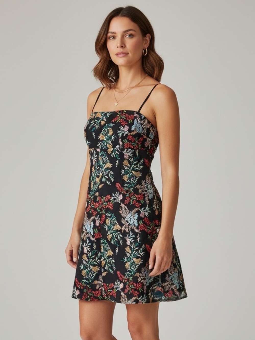 Urban Outfitters Pins & Needles Audrey Floral Embroidery Slip Dress Black 90s